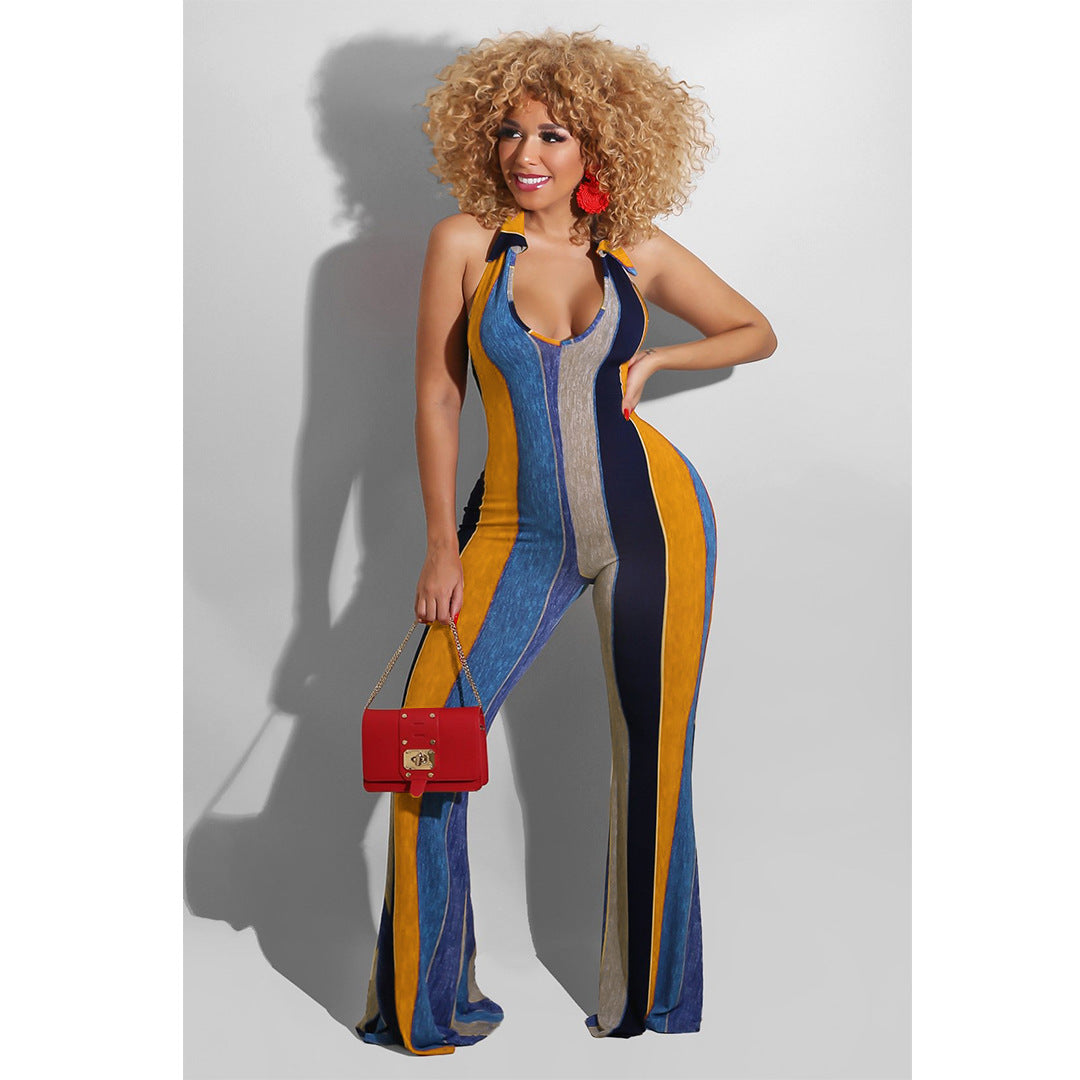 Striped Flared bottom jumpsuit