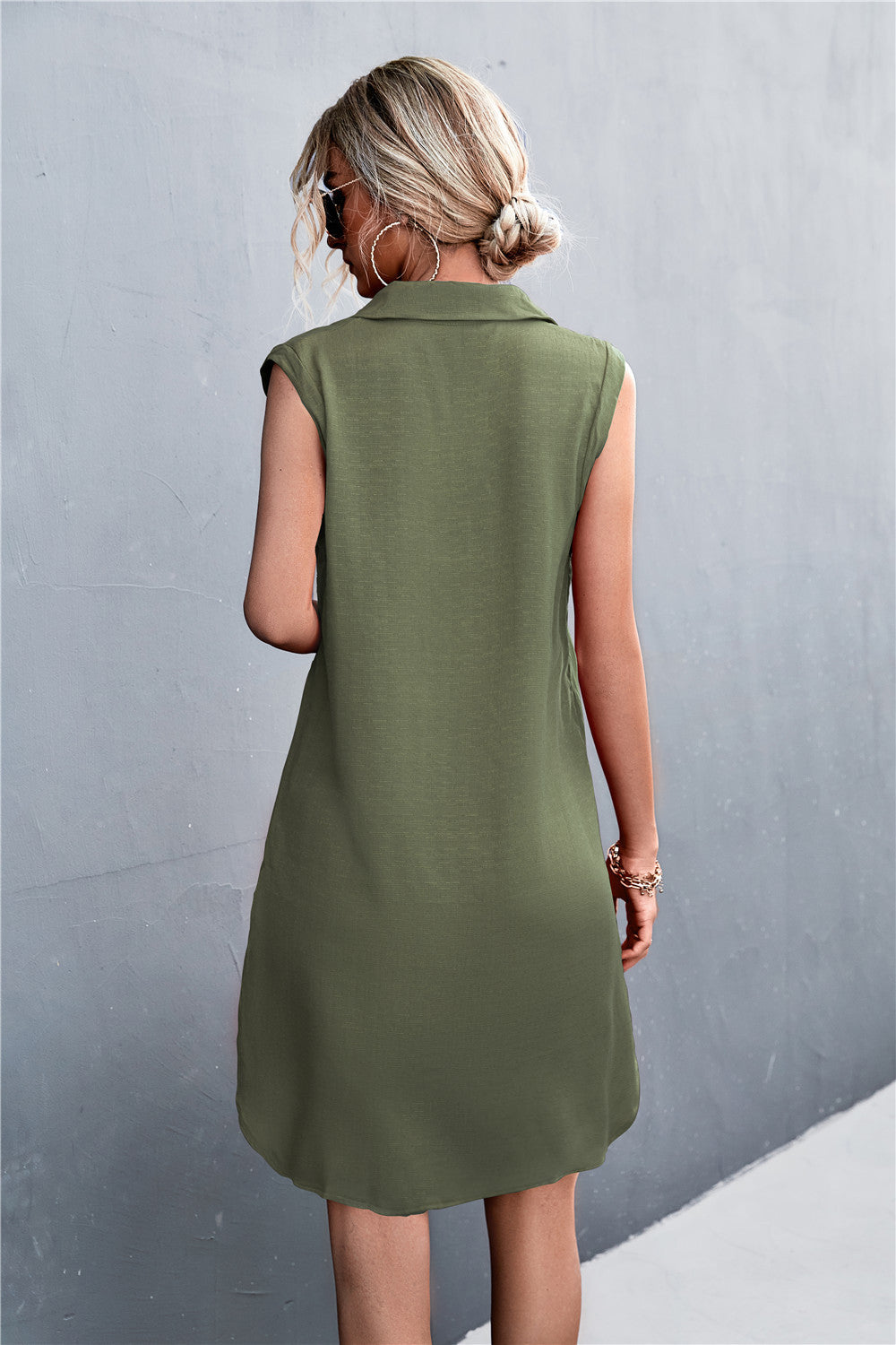 Buttoned Johnny Collar Dress