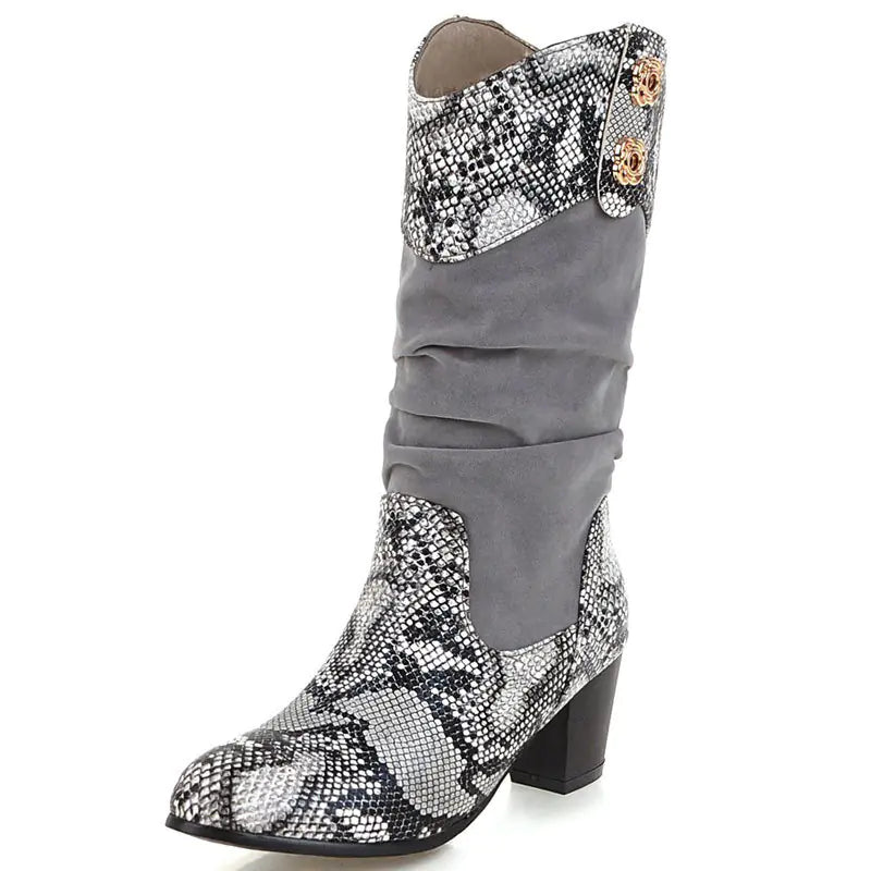 Snake Cowboy Mid-Calf Boots