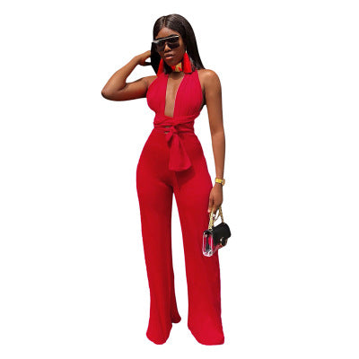 Lace cross backless jumpsuit