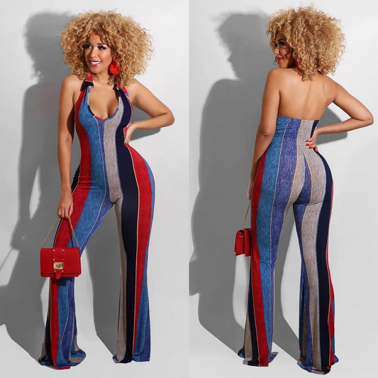Striped Flared bottom jumpsuit