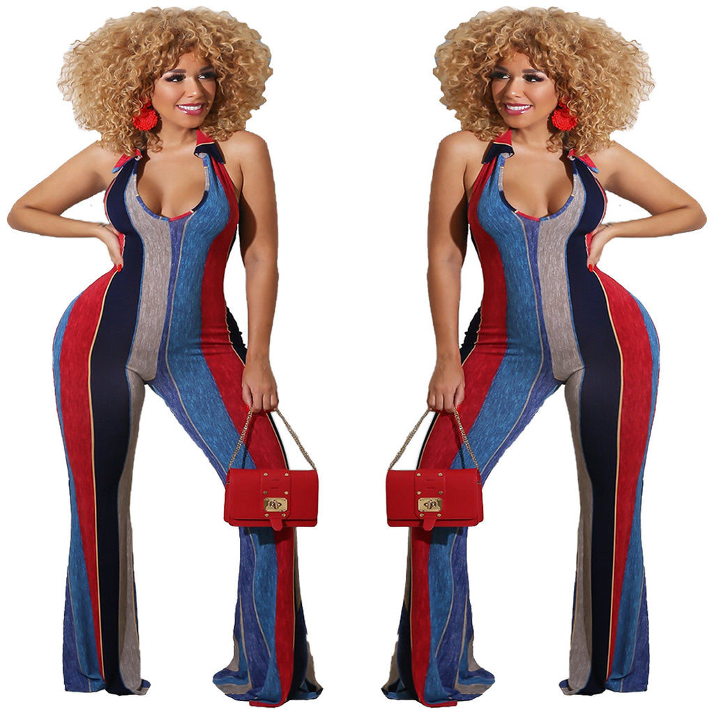 Striped Flared bottom jumpsuit