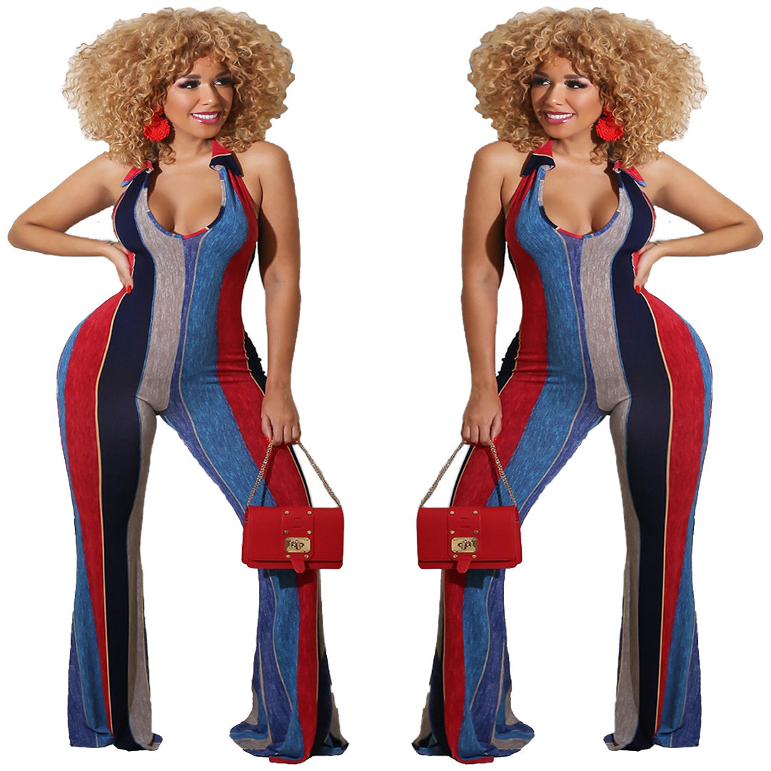 Striped Flared bottom jumpsuit