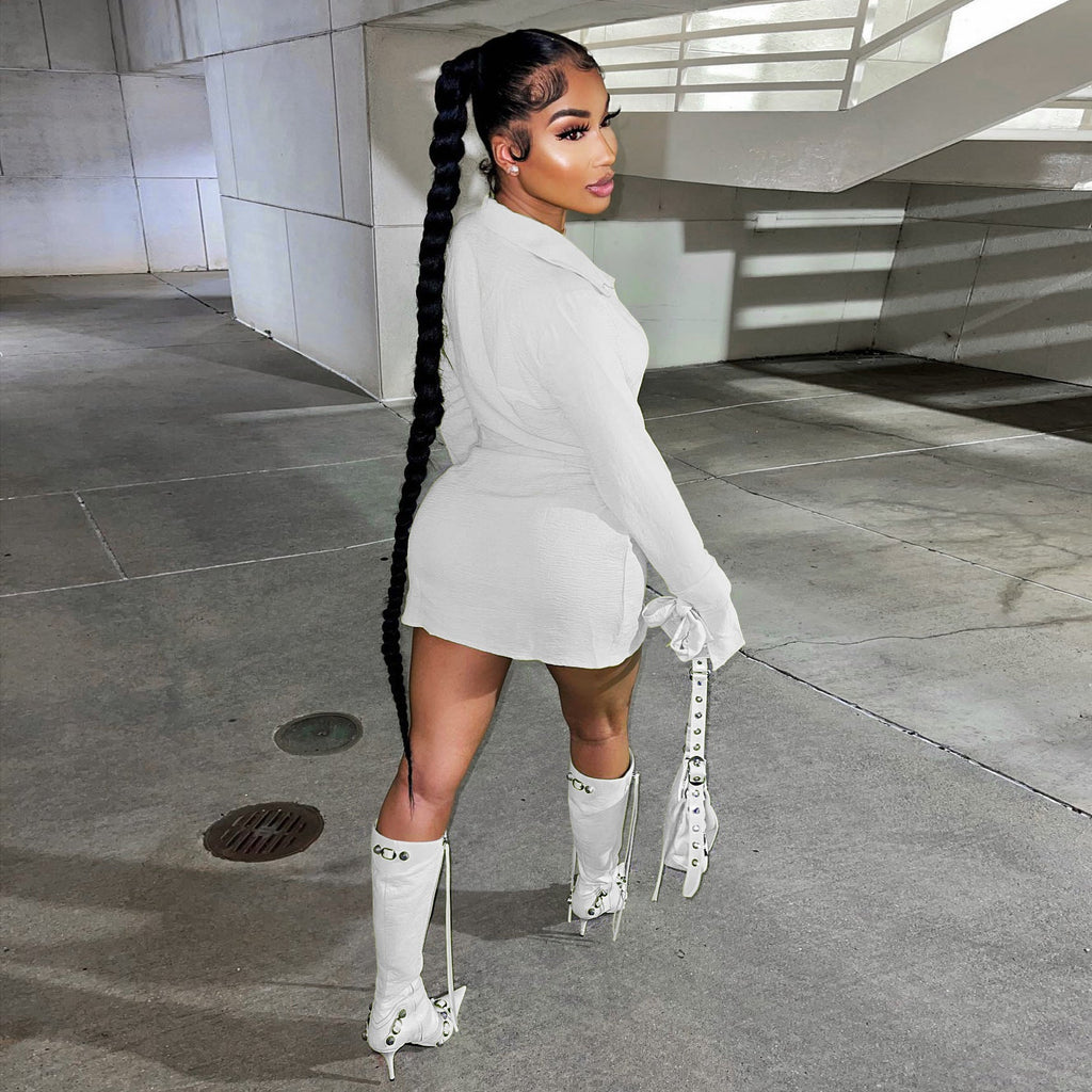 Plunge Mini Shirt Dress