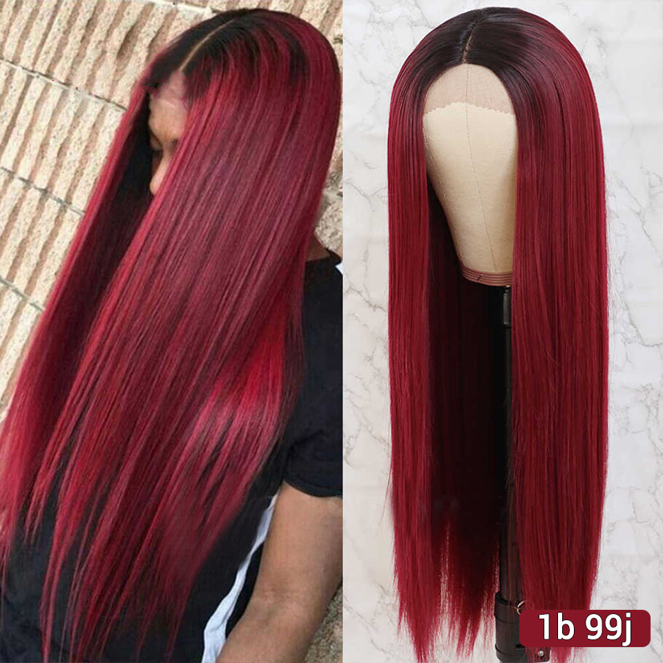 Long Straight Hair Wine Red Wig